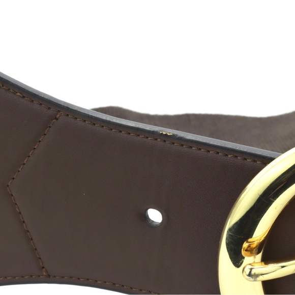 Ralph Lauren Wide Stretch Belt Brown Faux Leather Gold Tone Buckle L - Picture 10 of 10